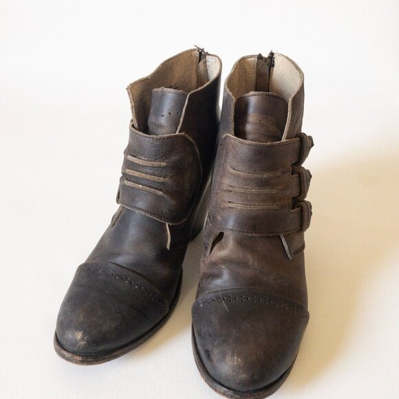 Freebird By Steven Malbc Brown Leather Block Heel Ankle Boots SZ 7 - Picture 15 of 16